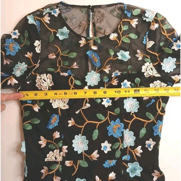 Dress The Population Sz S Mila Embroidered Mini Floral Teal Black Cocktail $358